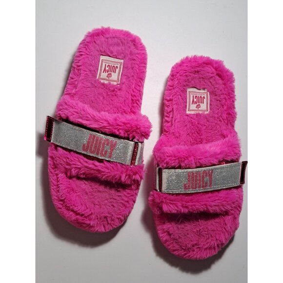Juicy Couture Women's Size 9 Hot Pink Fuzzy Slippers - Picture 1 of 12